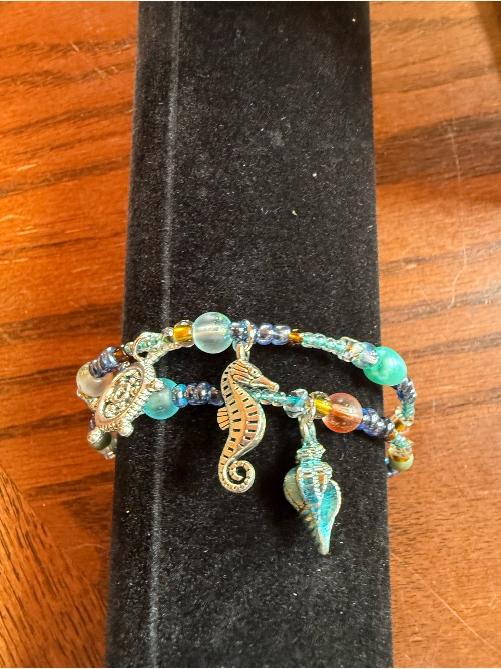 Sea Charm Beaded Wrap Bracelet in Turquoise and Blue - Unbranded
